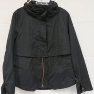 Zara Basic Short Trench Stowaway Hood Black Gold Zipper